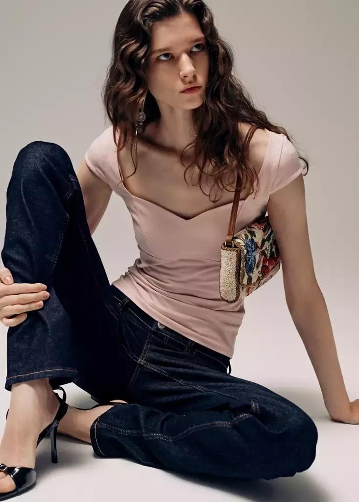 Pink Knitted Top With Sweetheart Neckline, , medium