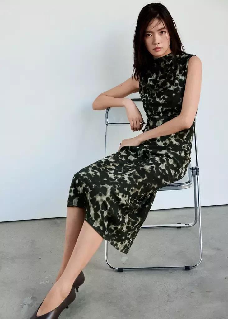 Grey Printed Mesh Dress, , medium