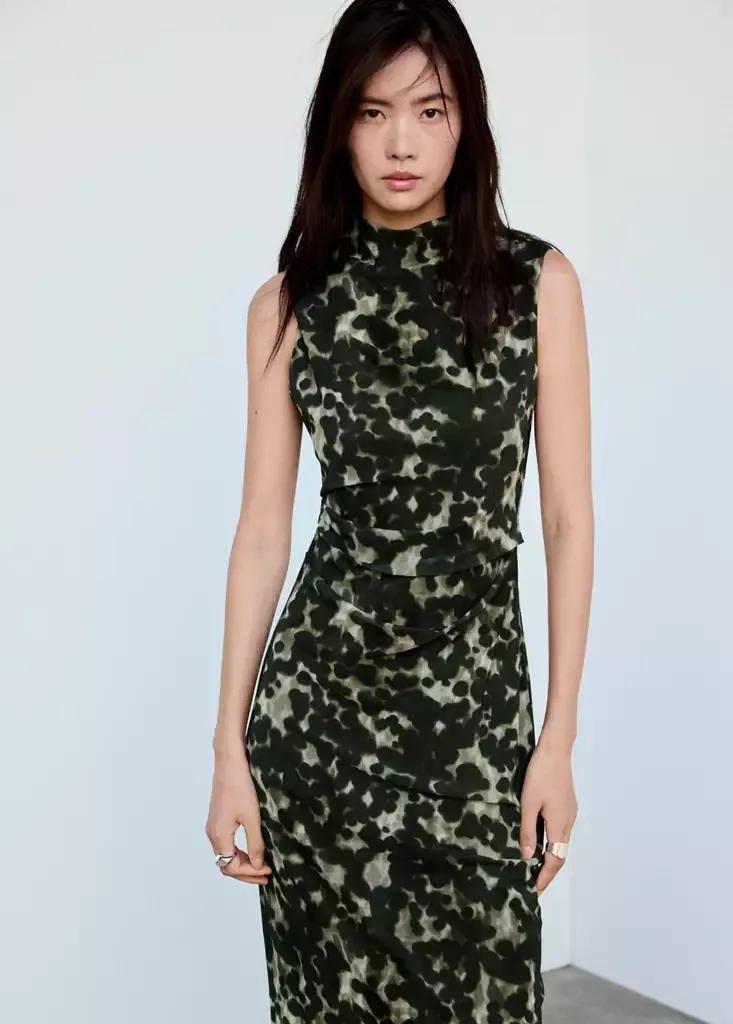 Grey Printed Mesh Dress, , large image number 1