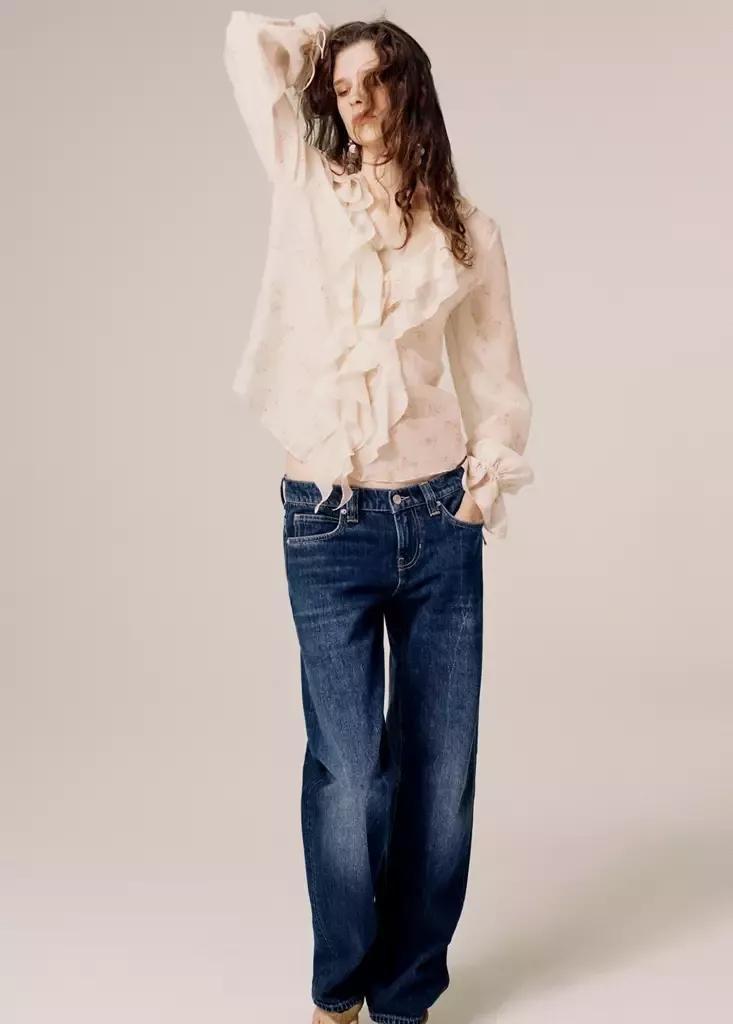 Pink Blouse With Floral Print And Ruffles, , medium