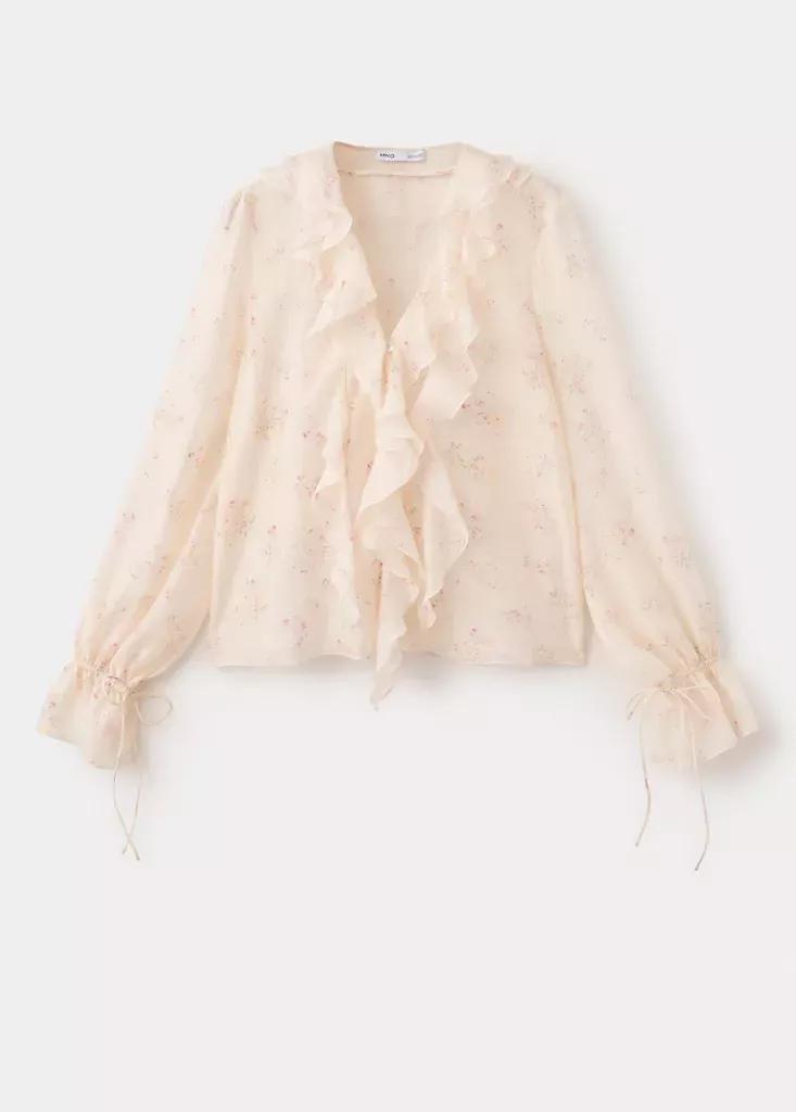 Pink Blouse With Floral Print And Ruffles, , large image number 3