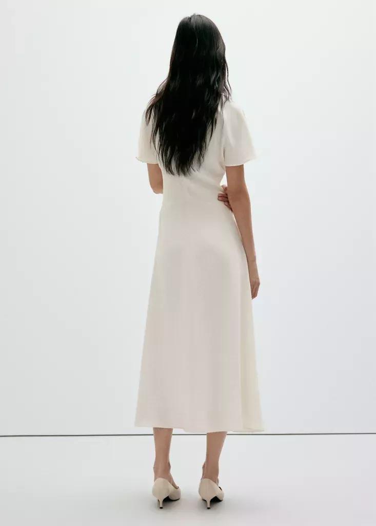 White V-Neck Short-Sleeved Dress, , large image number 2