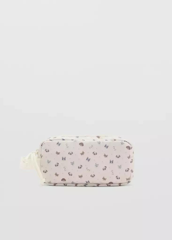 Cream Dog Print Pouch, , large image number 0