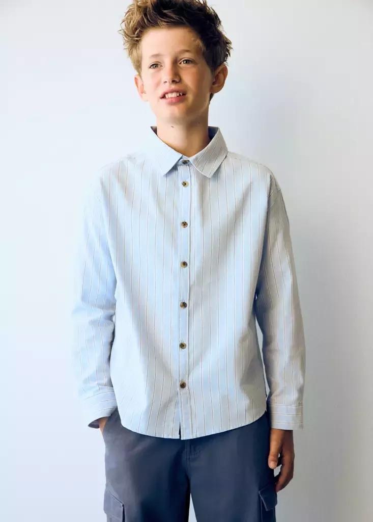 Blue Striped Shirt With Tortoiseshell Buttons, Light-Pastel Blue, medium