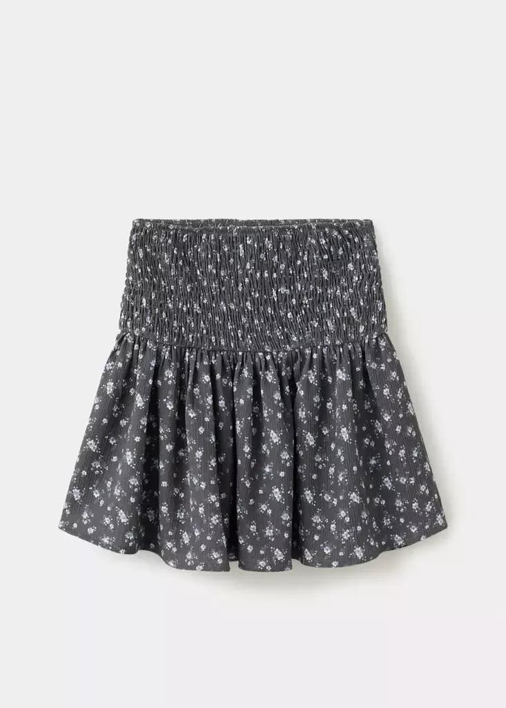 Grey Floral Ruched Skirt, Charcoal, medium