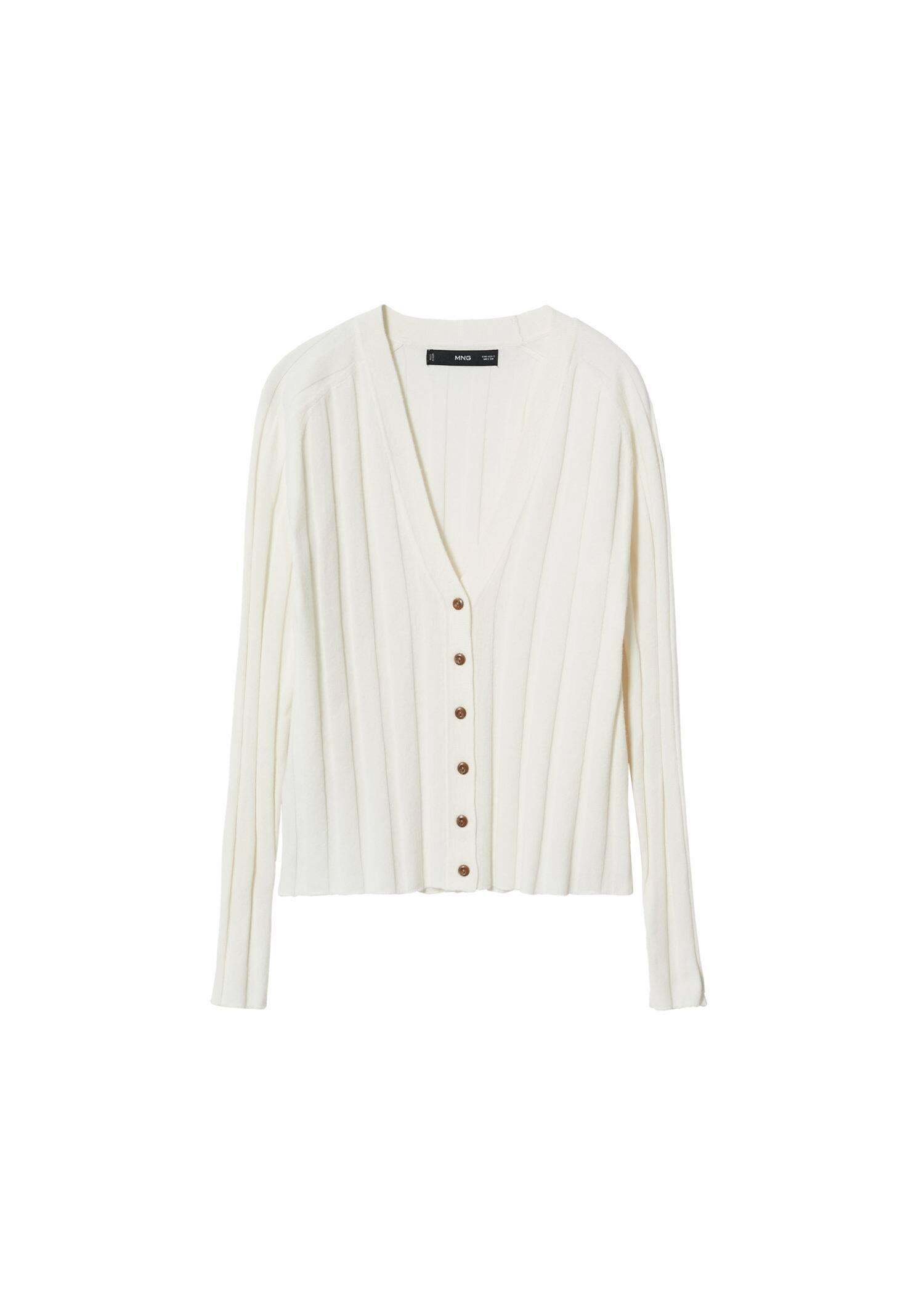 light beige Buttoned ribbed cardigan, , large image number 0