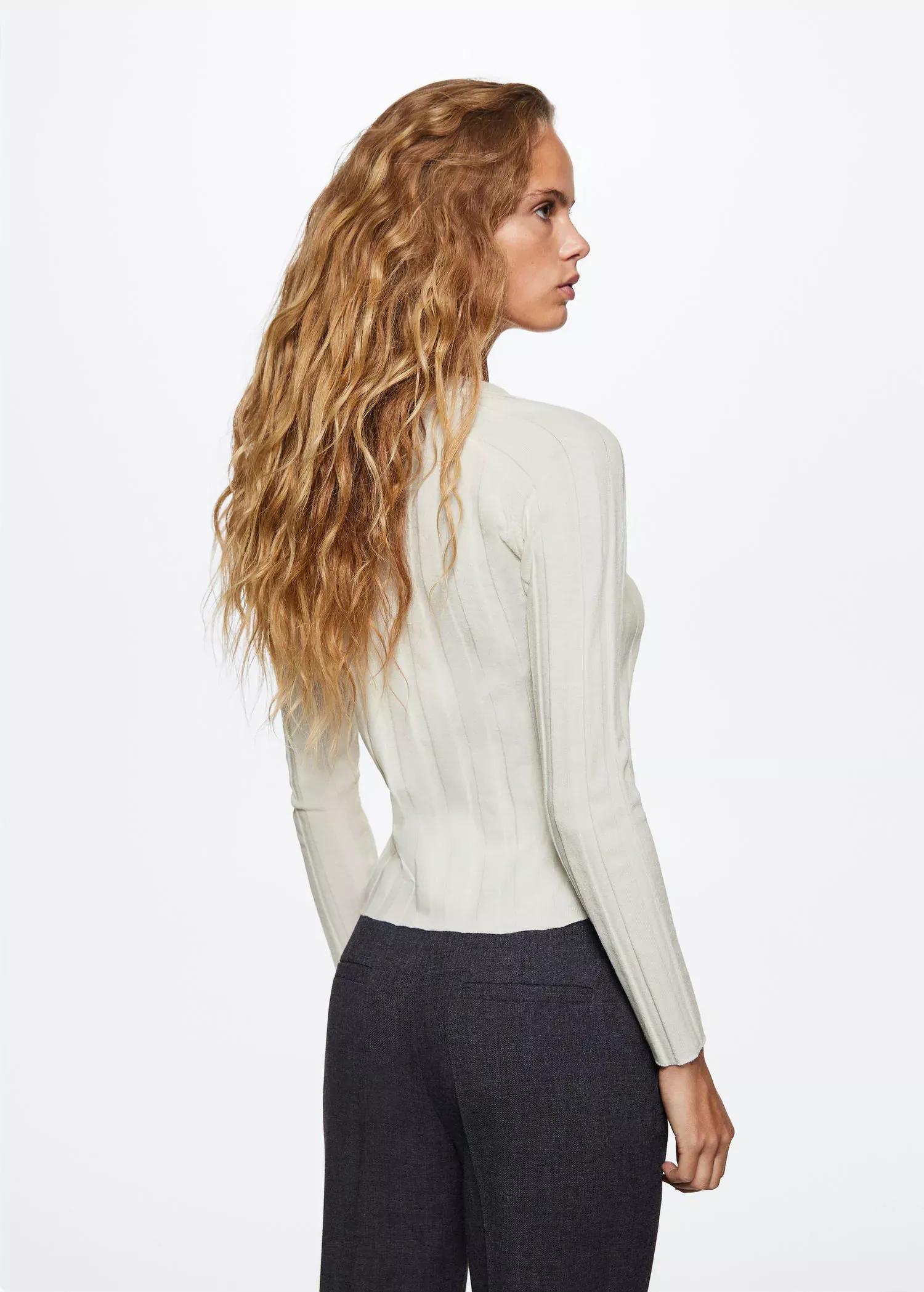 light beige Buttoned ribbed cardigan, , large image number 5