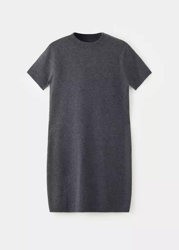 Grey Short-Sleeved Knitted Dress, Charcoal, large image number 4
