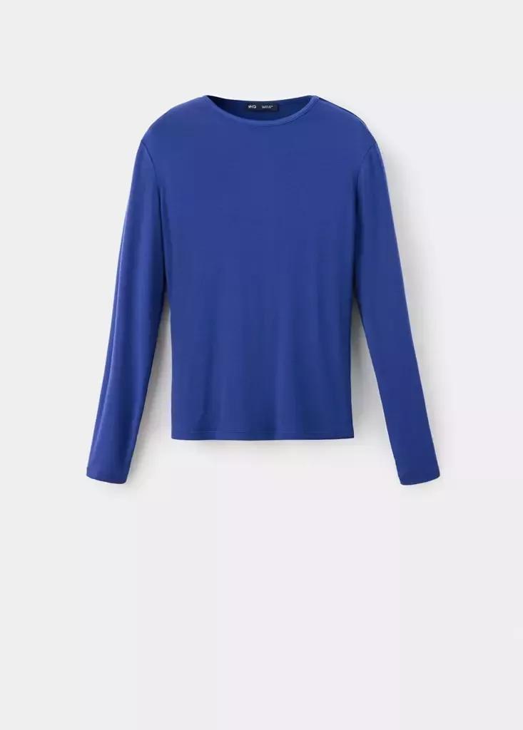Blue Long-Sleeved Fitted T-Shirt, Medium Blue, large image number 4