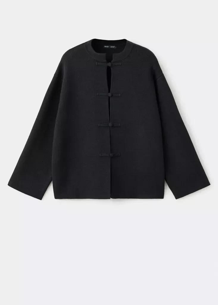 Black Straight Jacket With Frogging Fastenings, Black, large image number 0