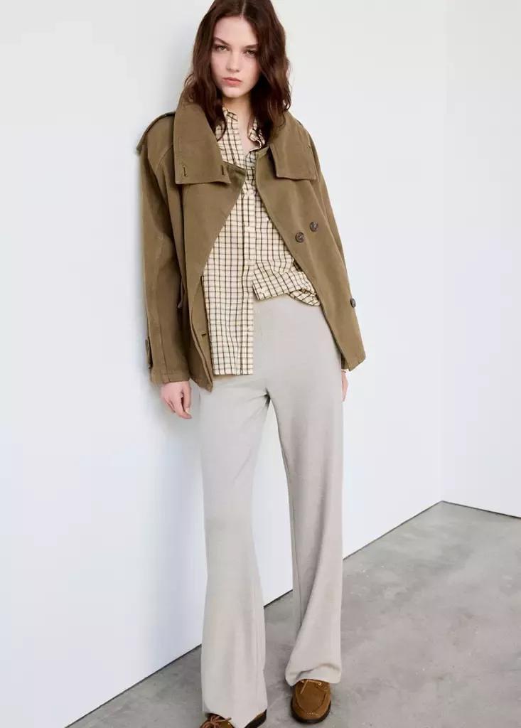 Beige Ribbed Straight-Leg Trousers, Light Pastel Brown, large image number 3