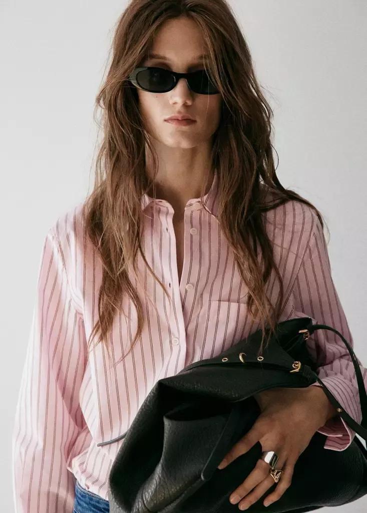Pink Cotton And Lyocell Blend Straight Shirt, Pink, large image number 1