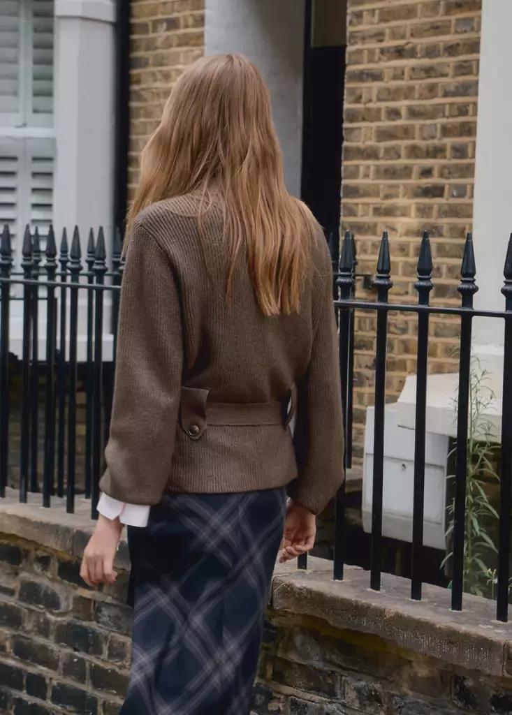 Brown Knitted Jacket With Belt, Dark Brown, large image number 2