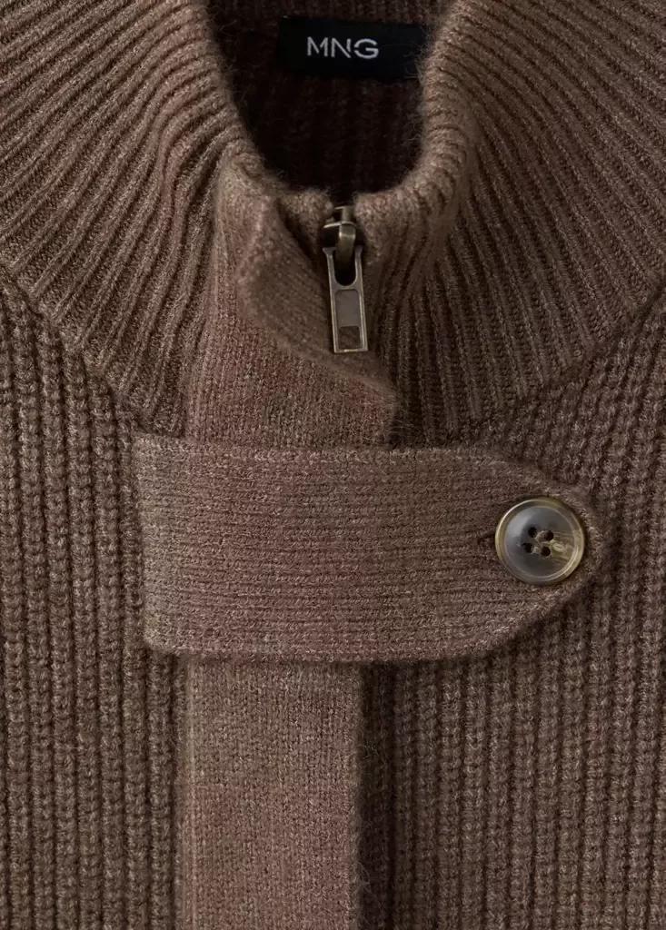 Brown Knitted Jacket With Belt, Dark Brown, large image number 6