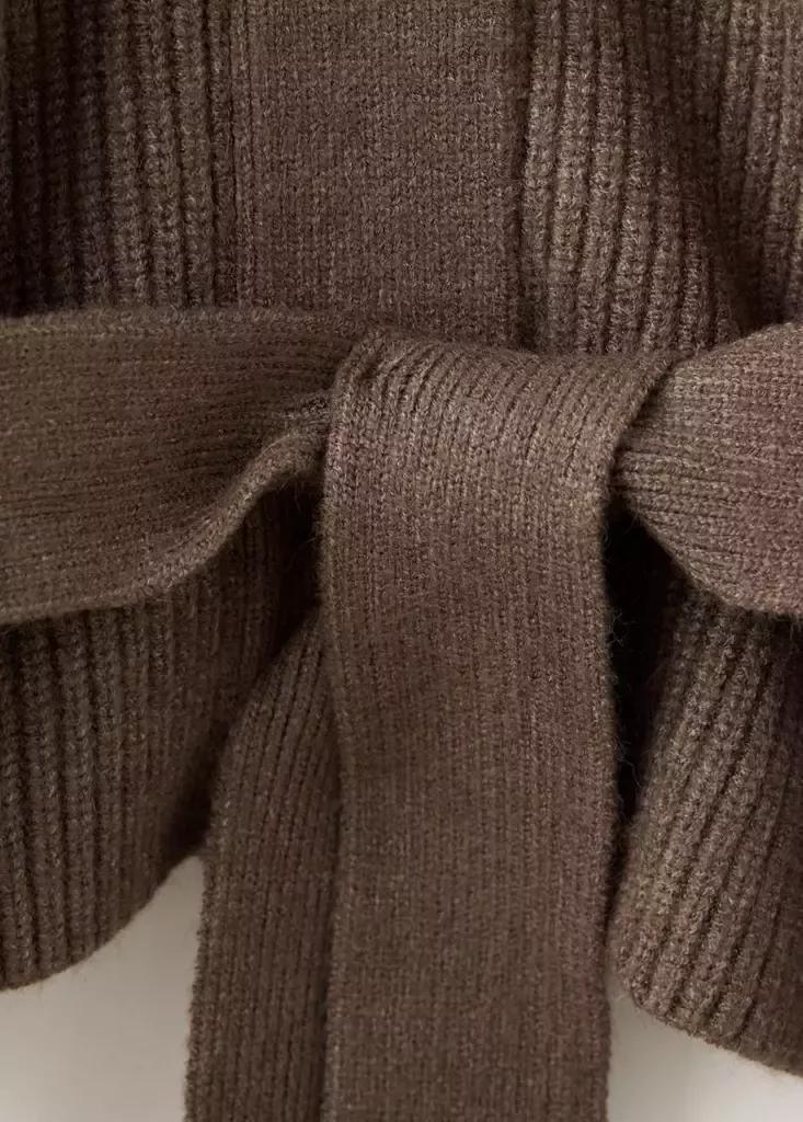 Brown Knitted Jacket With Belt, Dark Brown, large image number 7