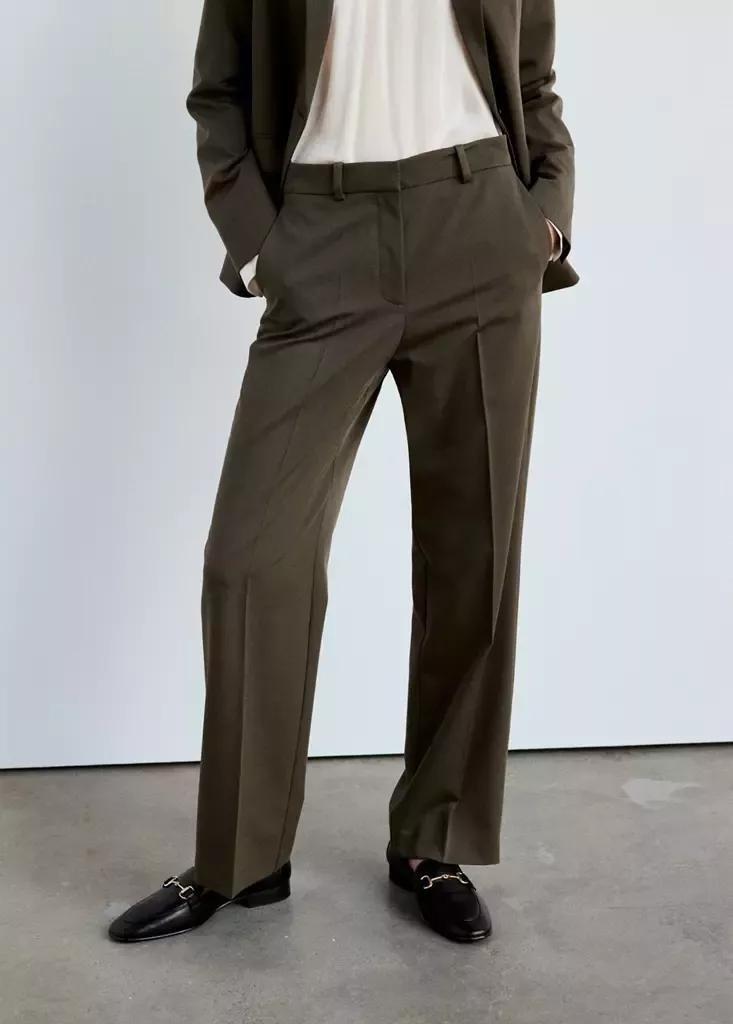 Green Straight Suit Trousers, , large image number 1