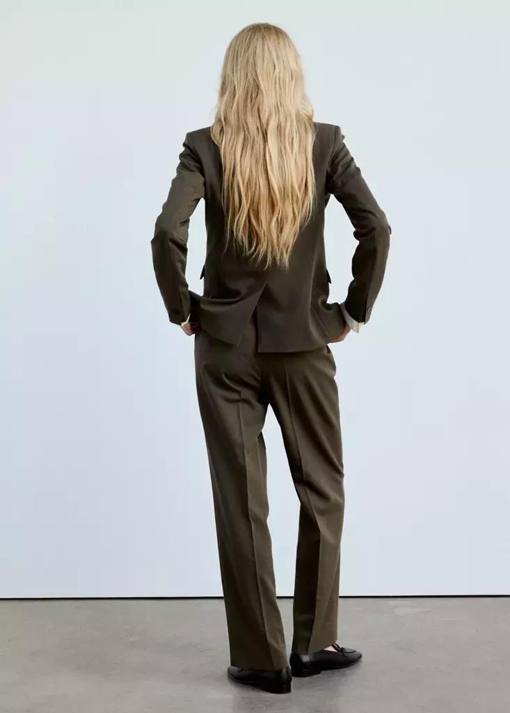 Green Straight Suit Trousers, , medium