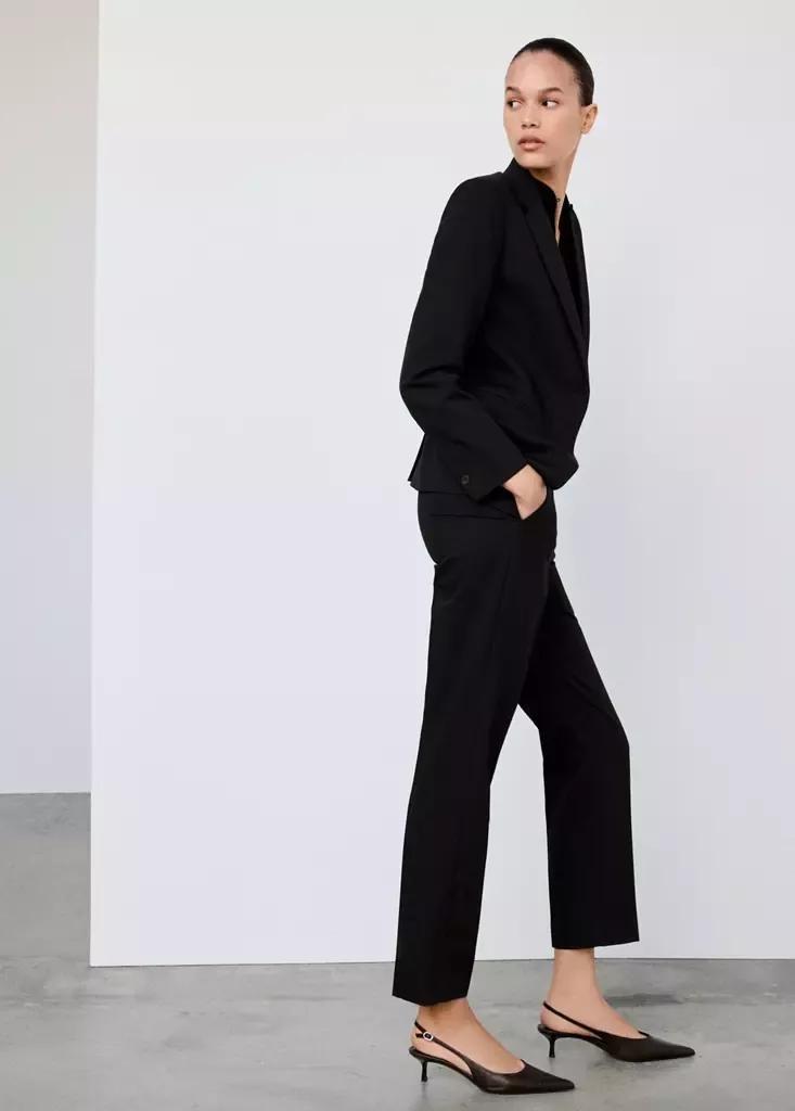 Black Straight Suit Trousers, Black, medium