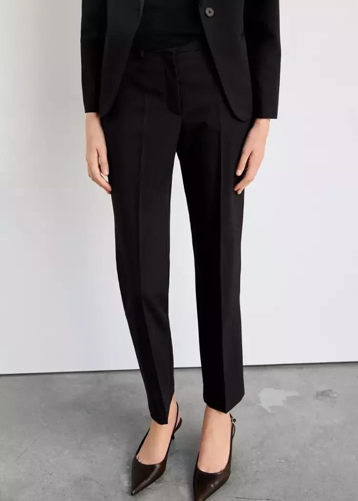 Black Straight Suit Trousers, Black, medium