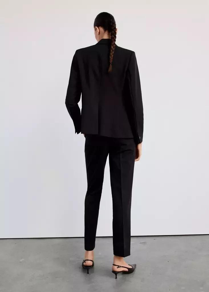 Black Straight Suit Trousers, Black, medium