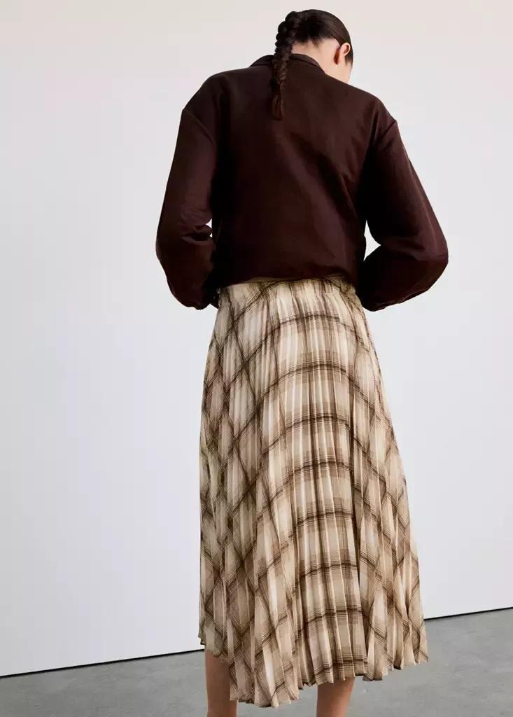 Brown Checked Pleated Skirt, Brown, medium