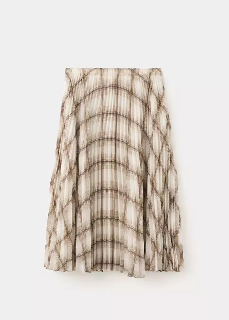 Brown Checked Pleated Skirt, Brown, large image number 4