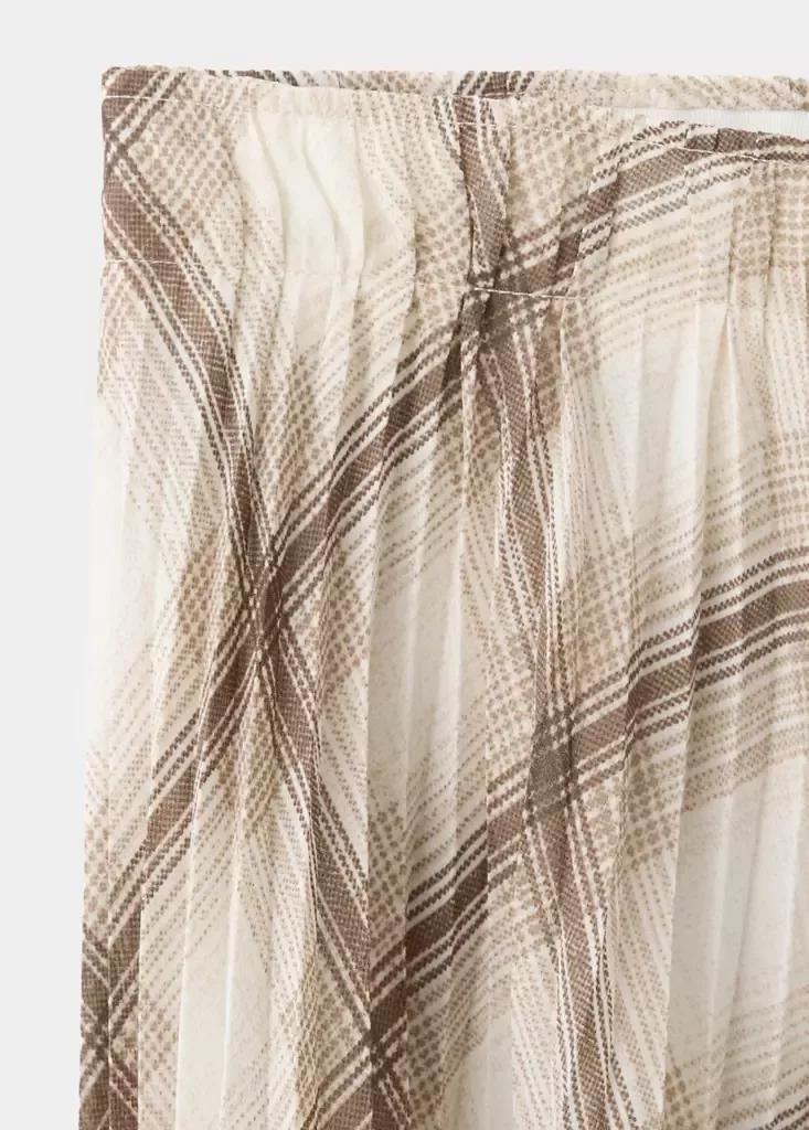 Brown Checked Pleated Skirt, Brown, large image number 5