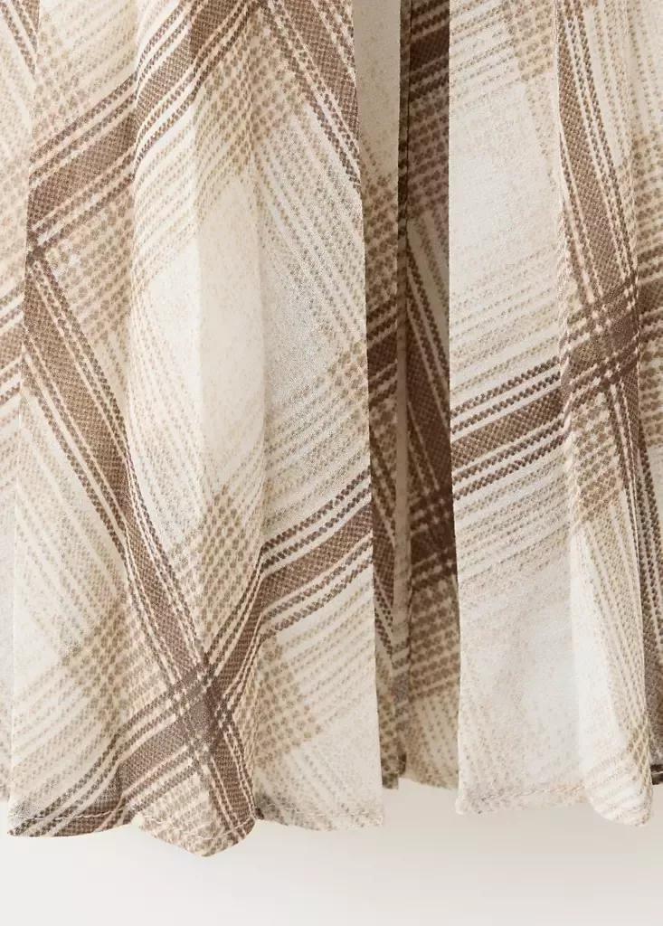 Brown Checked Pleated Skirt, Brown, large image number 6