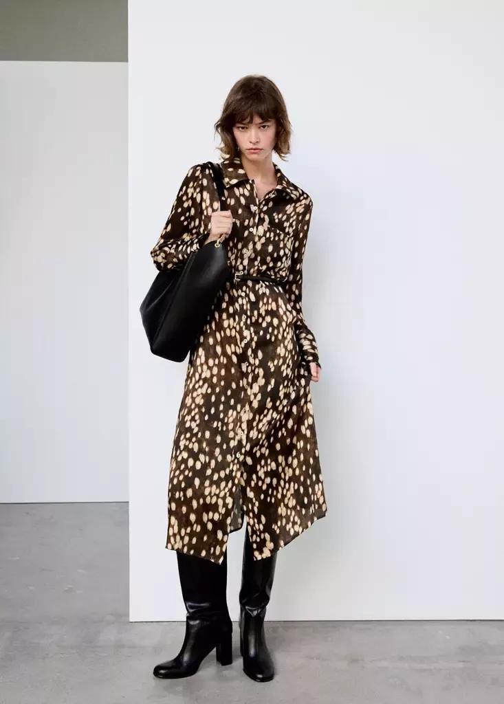 Brown Bambi Shirt Dress, Brown, medium