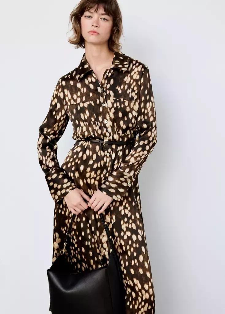 Brown Bambi Shirt Dress, Brown, medium
