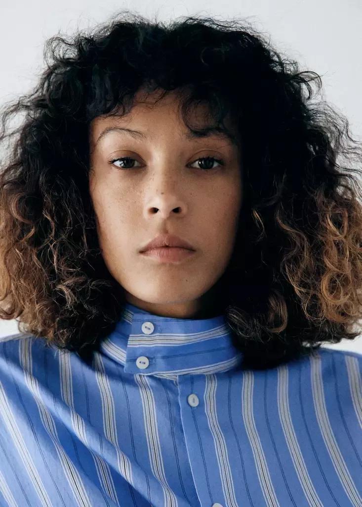 Blue Striped Shirt With Stand-Up Collar, Medium Blue, large image number 3
