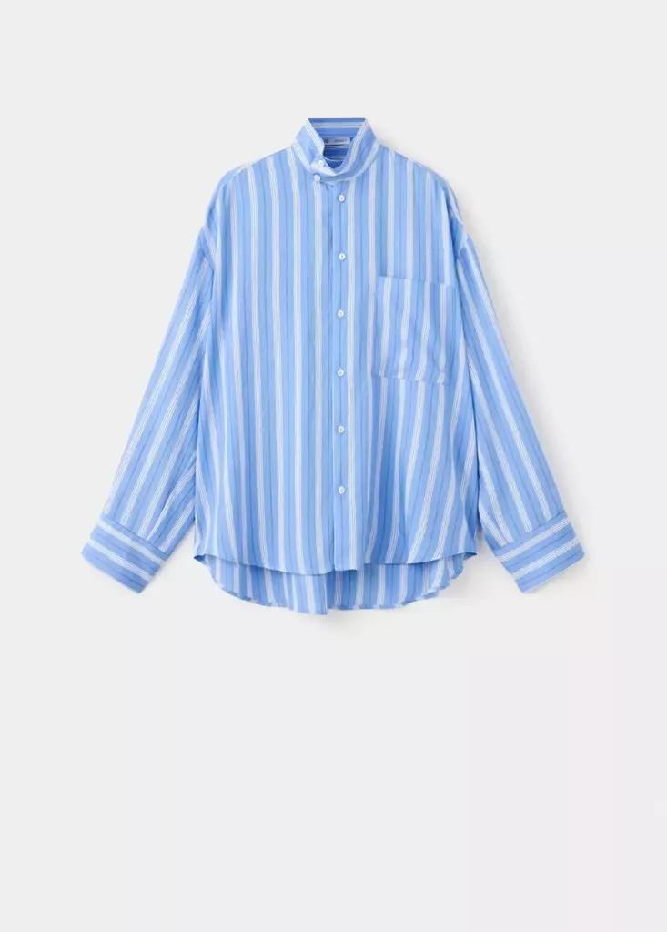 Blue Striped Shirt With Stand-Up Collar, Medium Blue, large image number 4