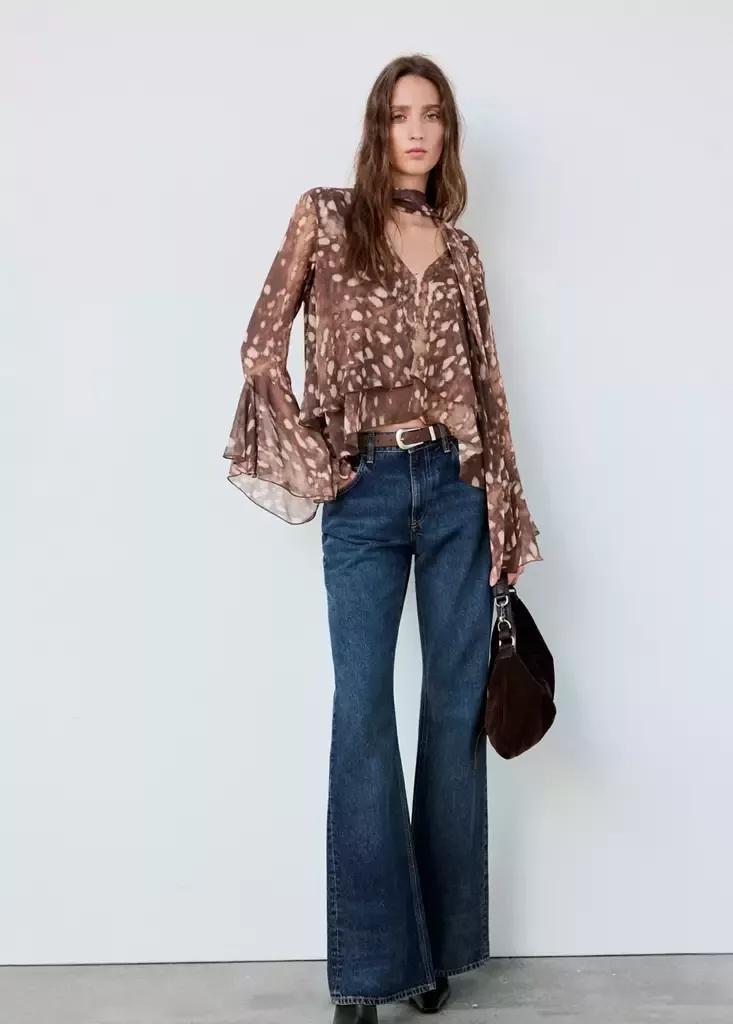 Brown Bambi Frill Blouse, Brown, large image number 0