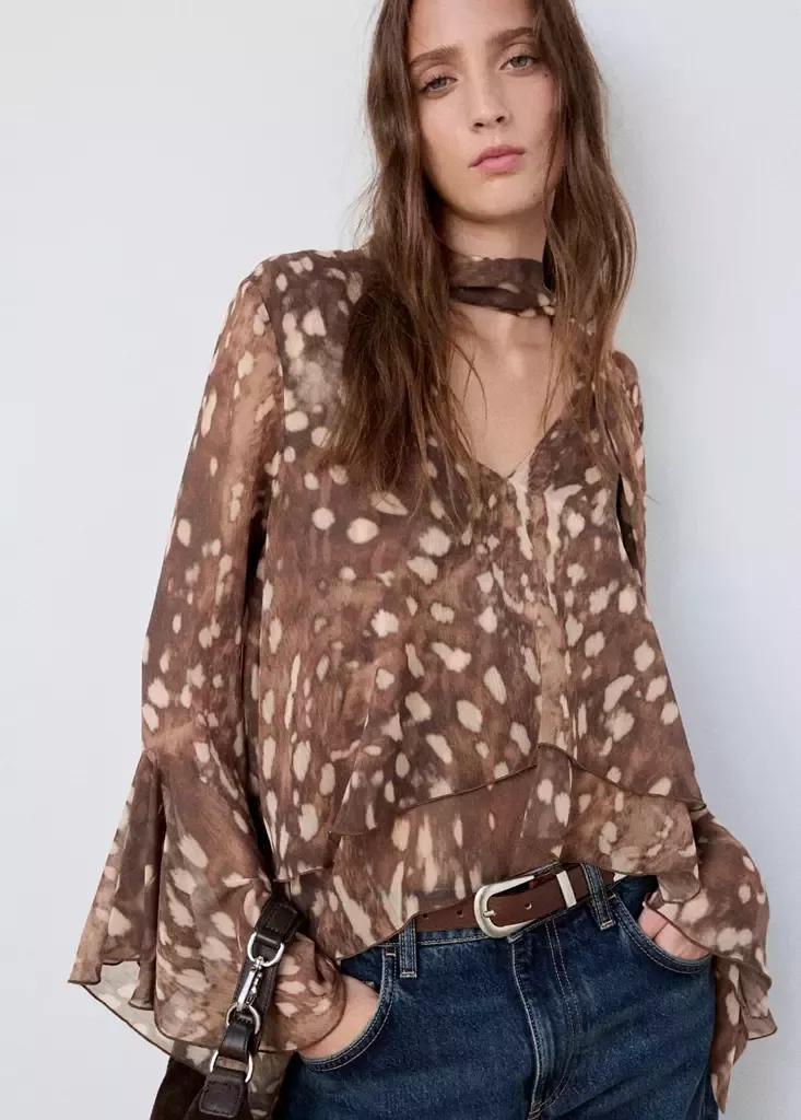 Brown Bambi Frill Blouse, Brown, large image number 1