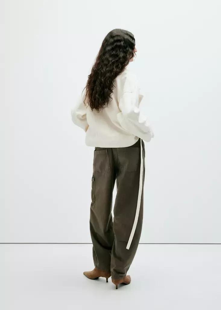 Khaki Mid-Rise Cargo Jeans, Beige - Khaki, large image number 2