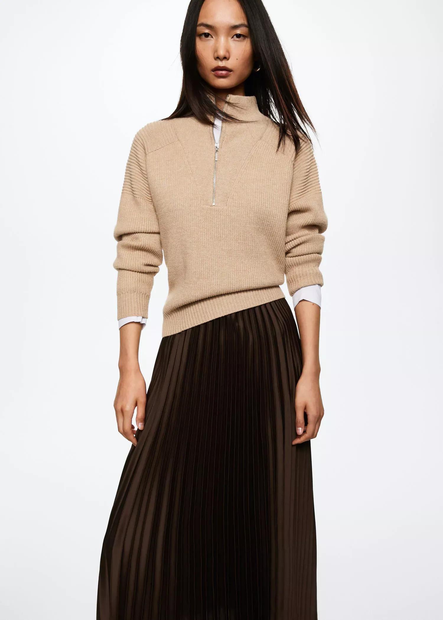 Brown Satin Pleated Skirt, , large image number 0