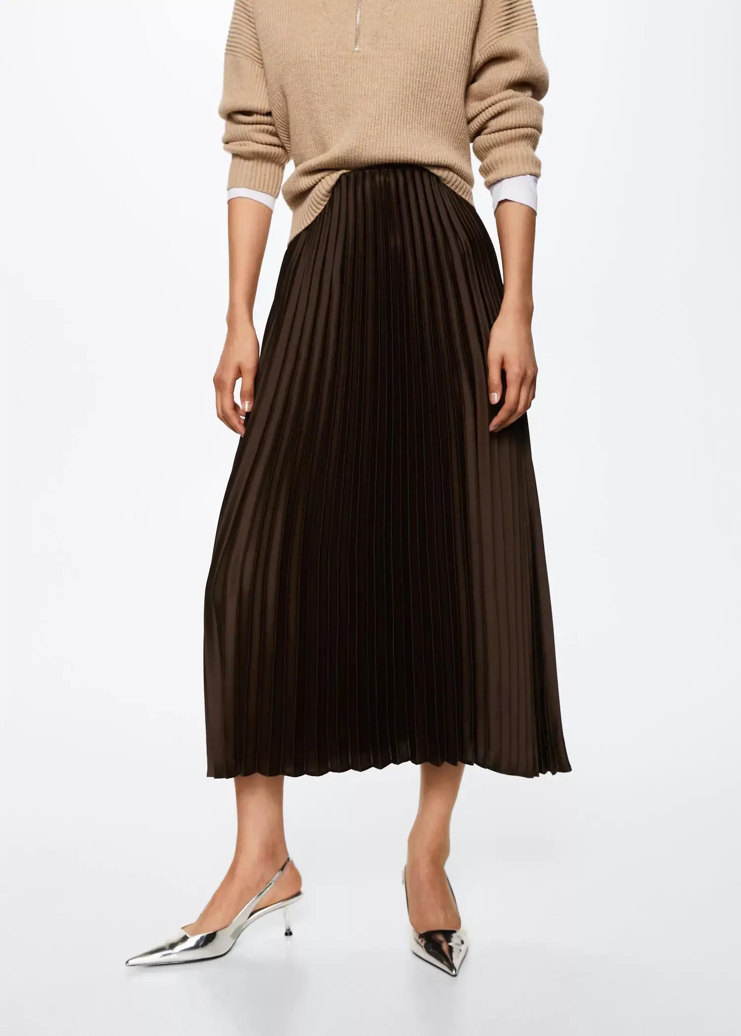 Brown Satin Pleated Skirt, , large image number 1