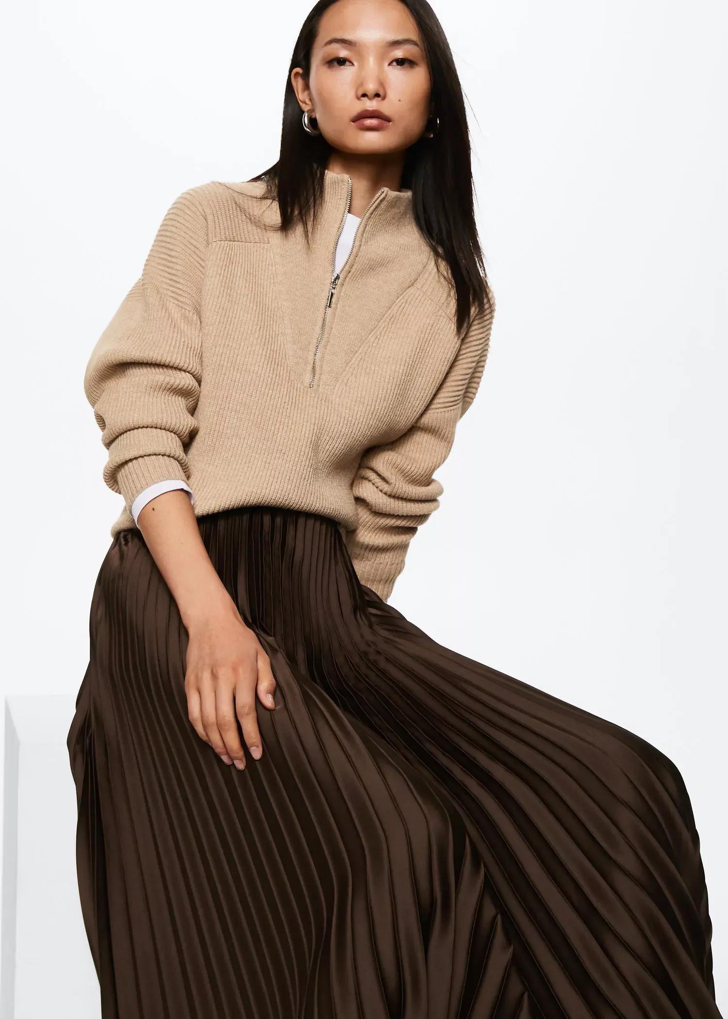 Brown Satin Pleated Skirt, , large image number 2