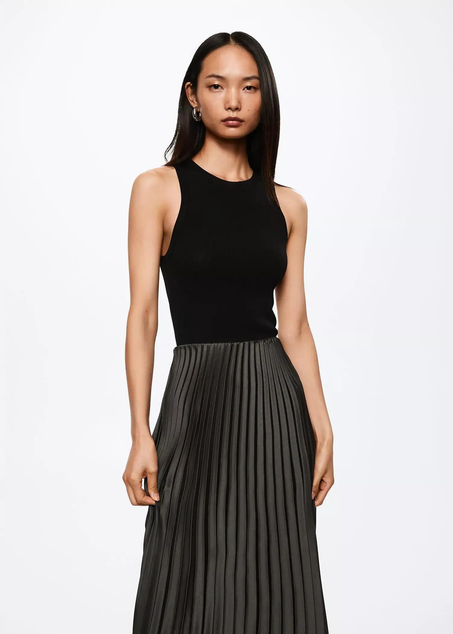 Grey Satin Pleated Skirt, , large image number 0