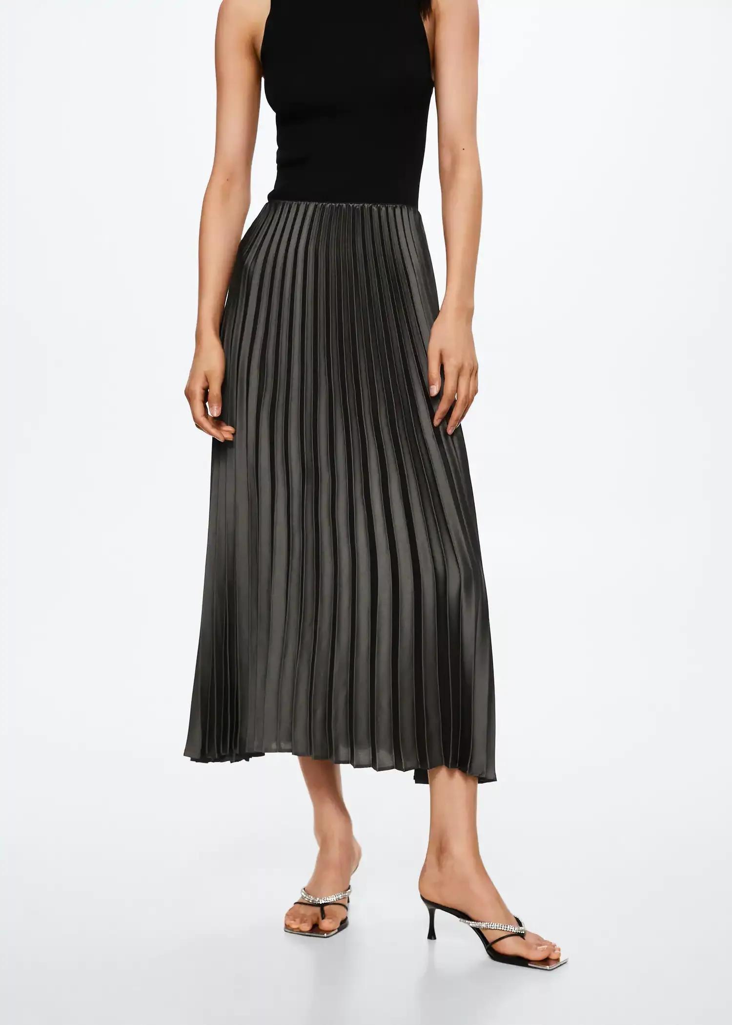 Grey Satin Pleated Skirt, , large image number 1