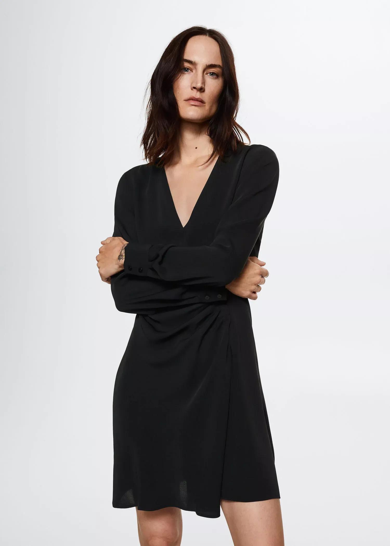 Black Draped Detail Dress, , large image number 0