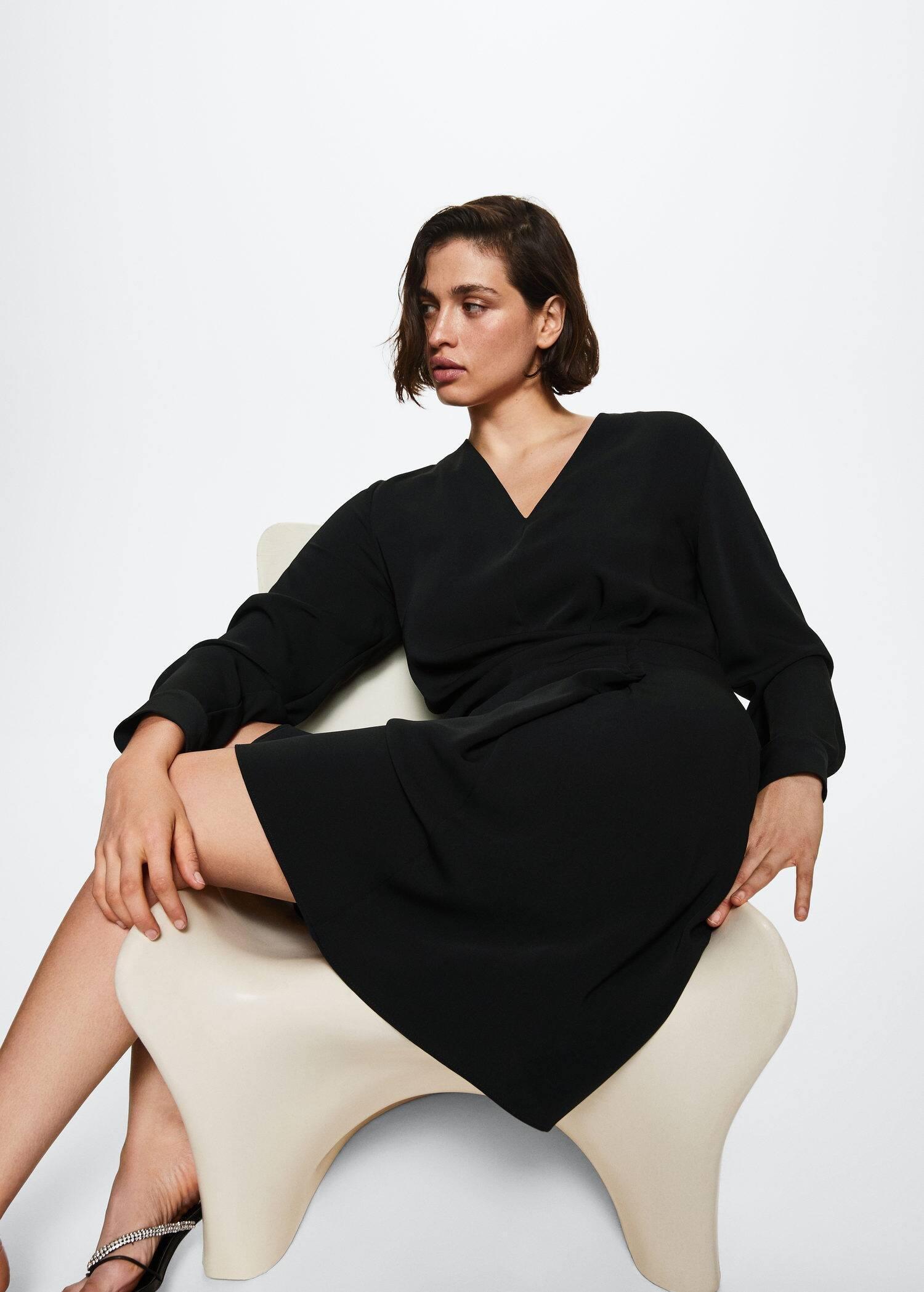 Black Draped Detail Dress, , large image number 1