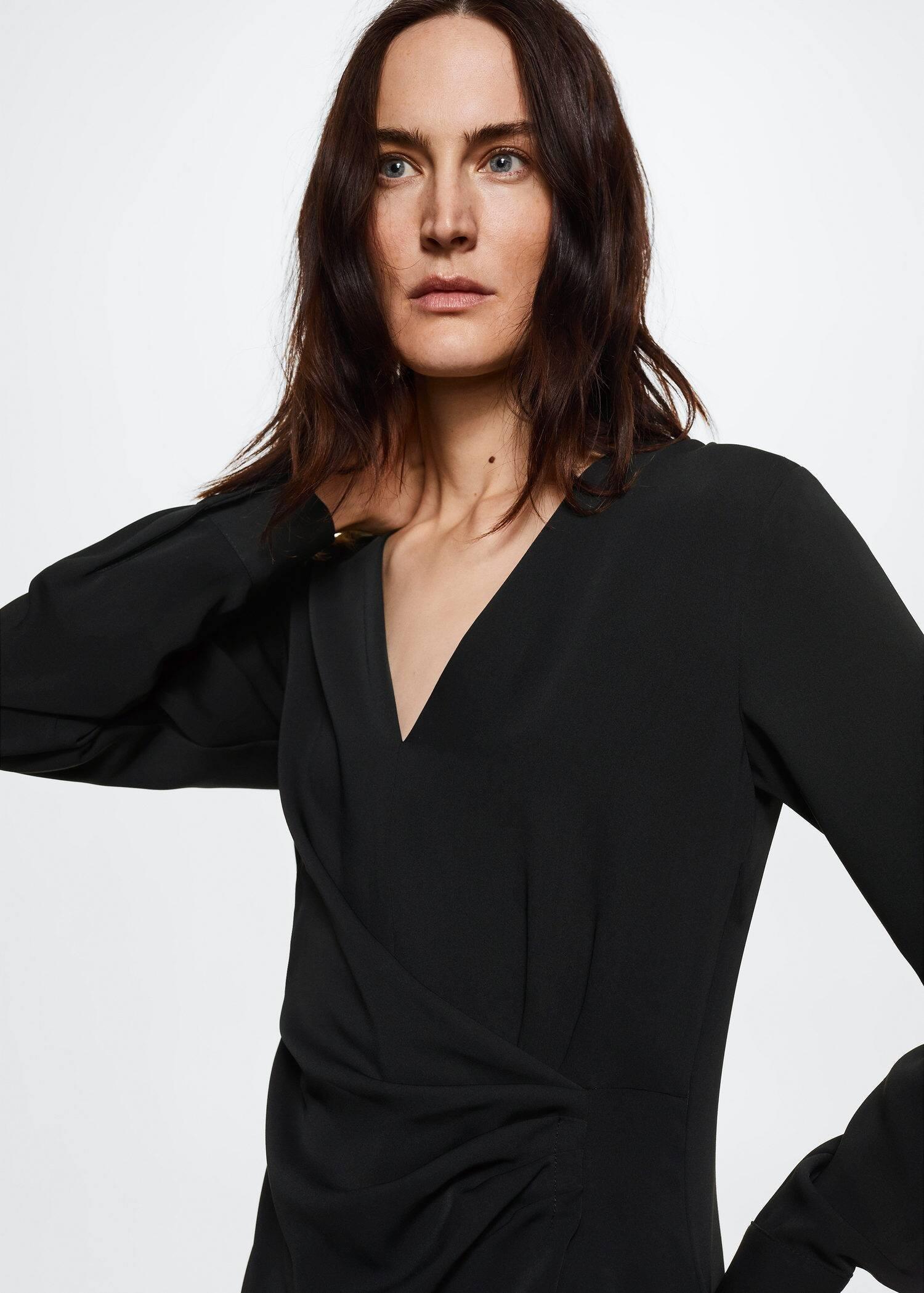 Black Draped Detail Dress, , large image number 2