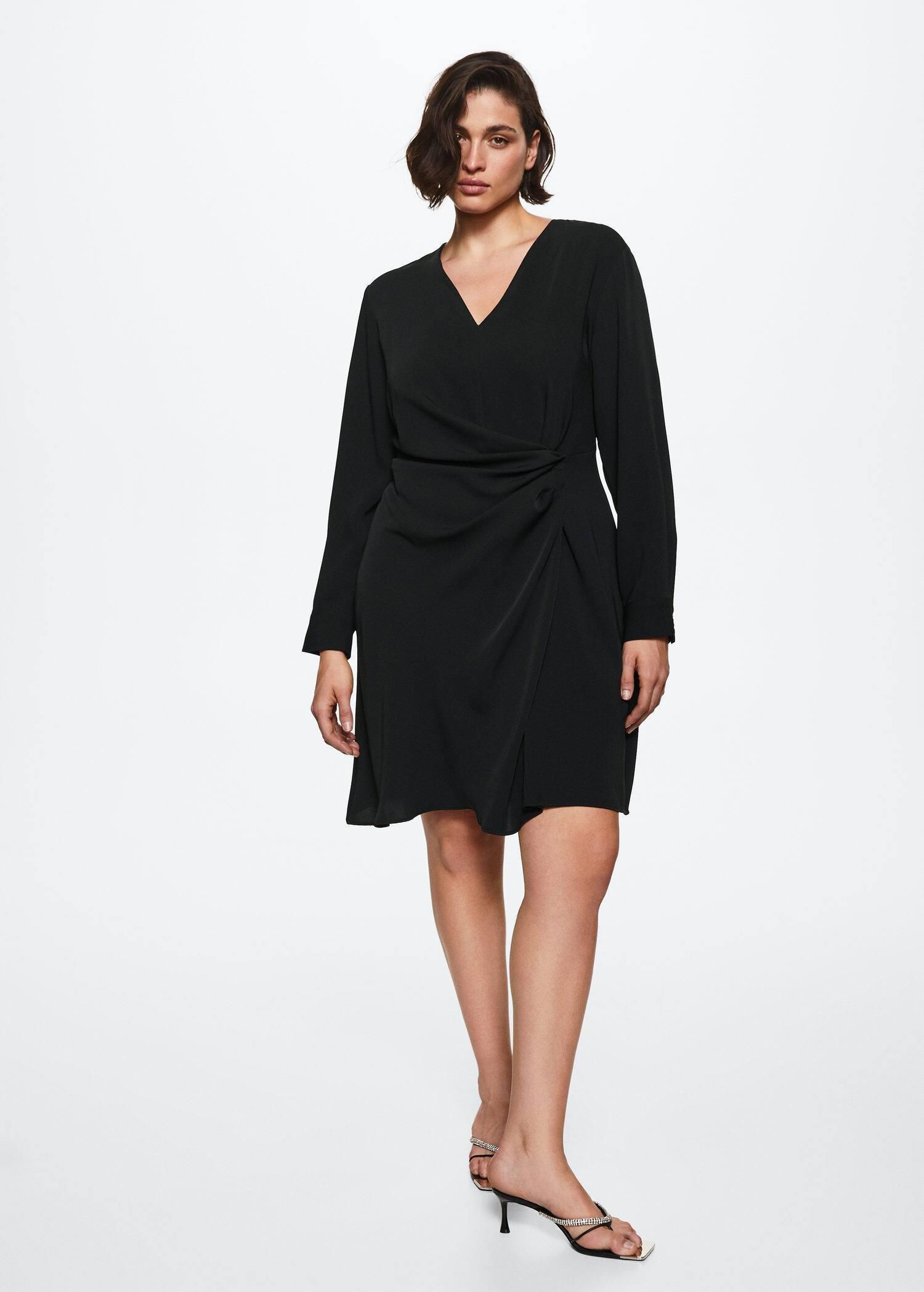 Black Draped Detail Dress, , large image number 4