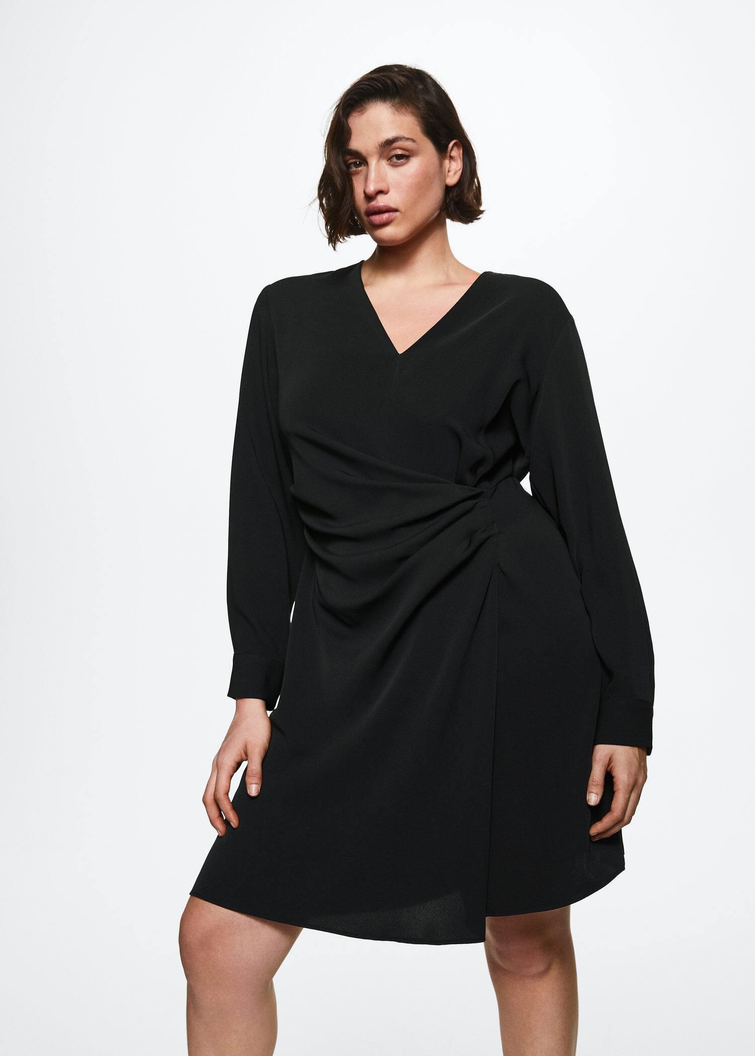 Black Draped Detail Dress, , large image number 6