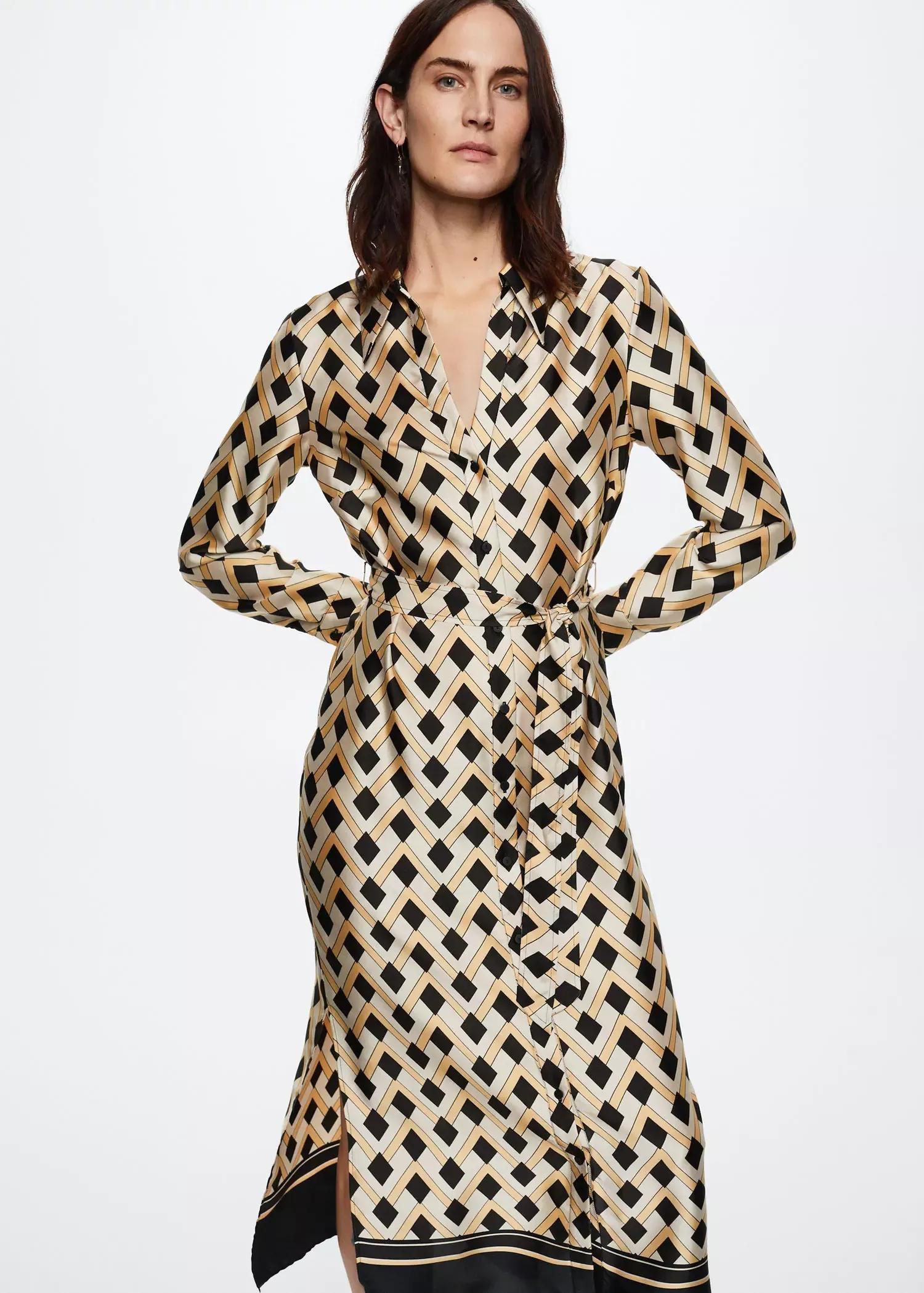 Yellow Geometric Print Dress, , large image number 0