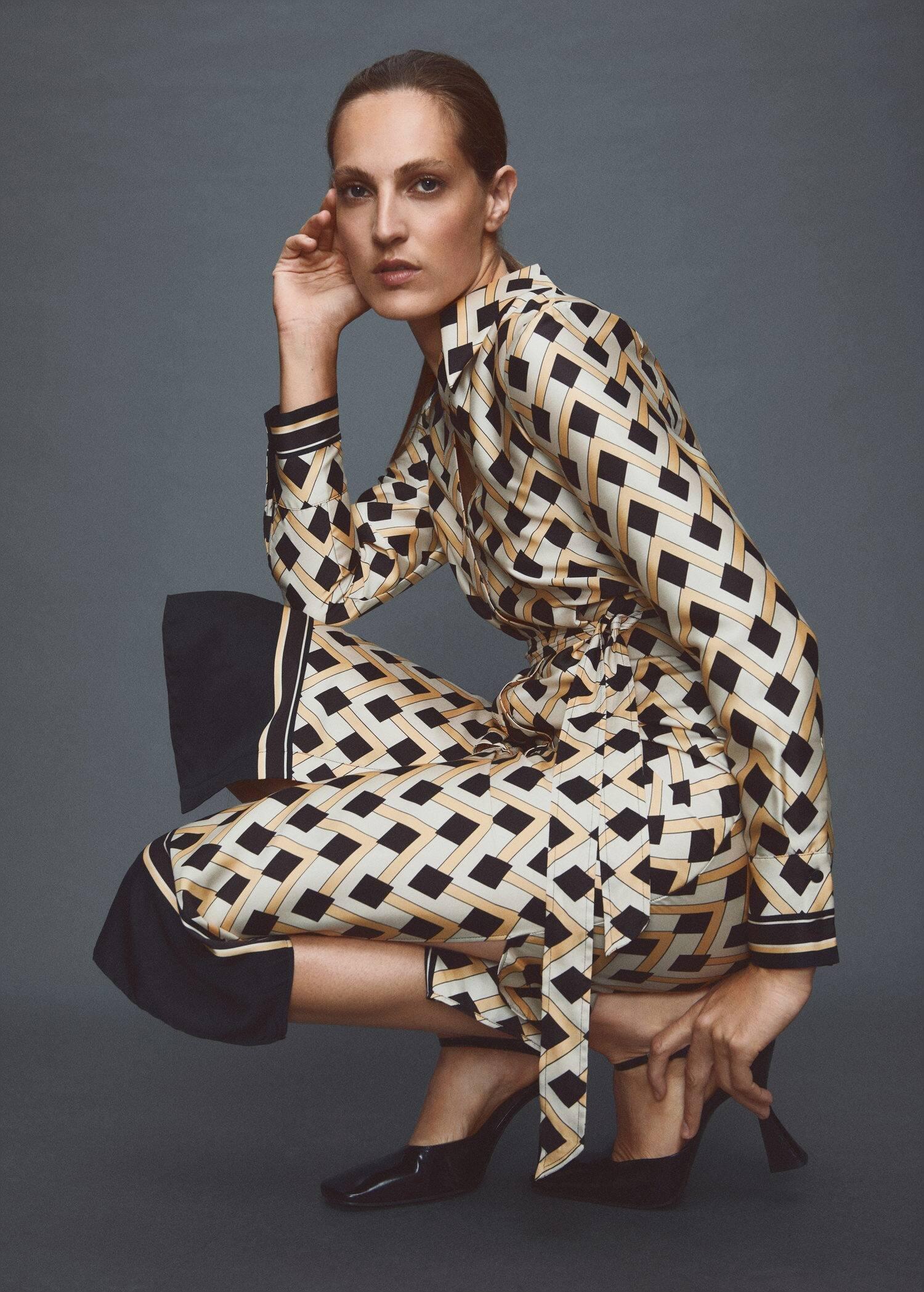 Yellow Geometric Print Dress, , large image number 1