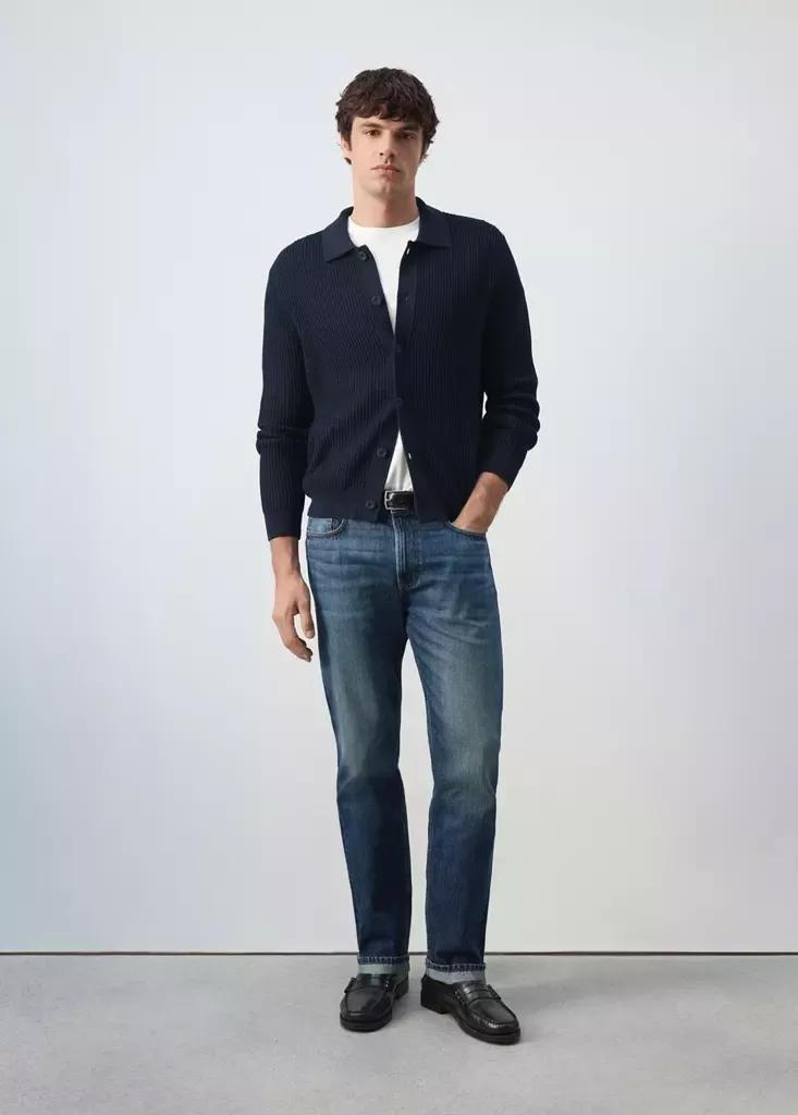 Navy Ribbed Knitted Cardigan, Navy, large image number 0