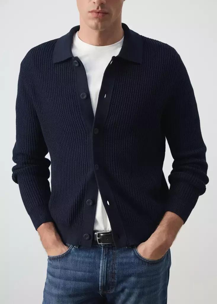 Navy Ribbed Knitted Cardigan, Navy, large image number 4