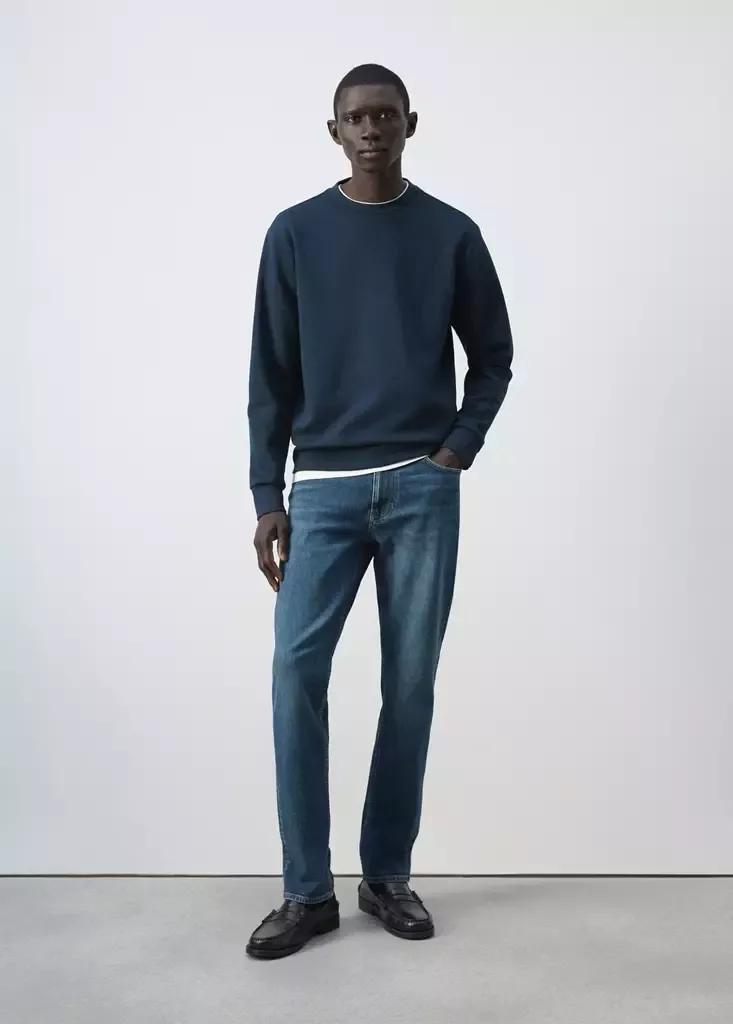 Blue Cotton-Blend Regular-Fit Sweatshirt, Dark Blue, large image number 0